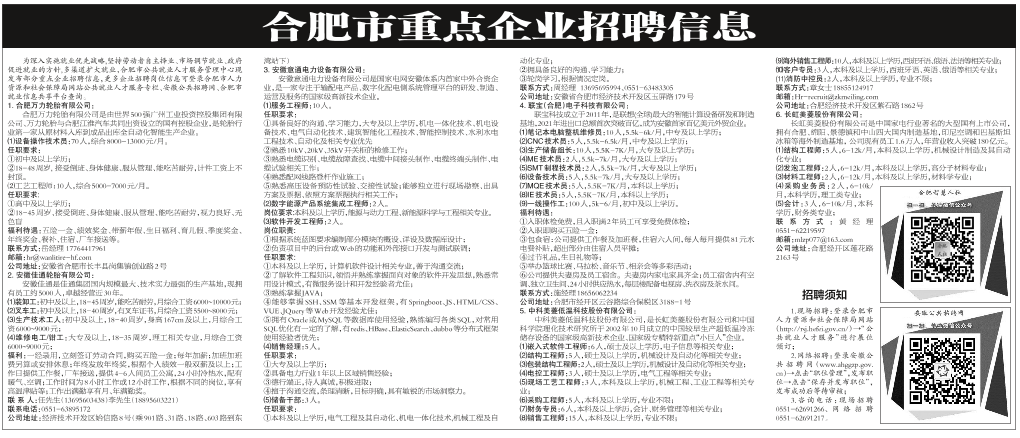 合肥最新招聘信息汇总